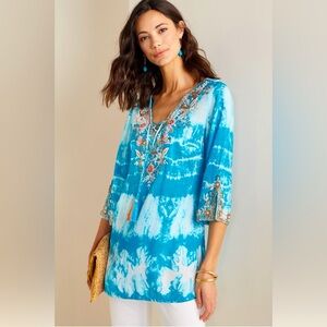 Soft Surroundings Icon Beverly Tunic Sky Blue Tie Dye, NWT Small Coverup